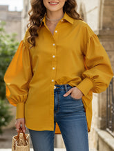 Retro solid color lapel casual shirt